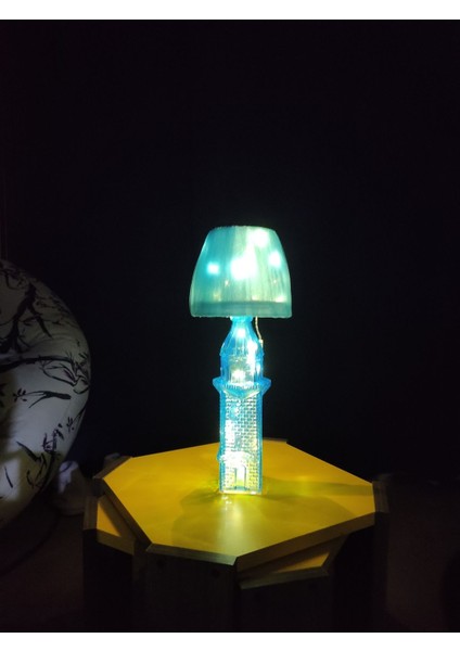 Mavi Kız Kulesi Cam Şişe Abajur, Yumuşak LED Gece Lambası