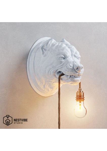 Modern Pitbull Başlı Duvar Lambası, Şık ve Özel Tasarım, Ampul Hediyeli