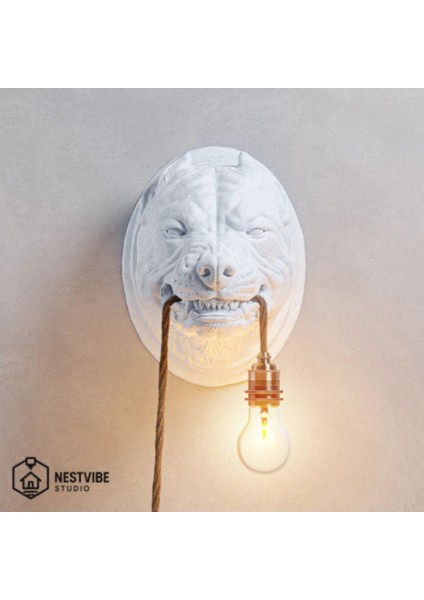 Modern Pitbull Başlı Duvar Lambası, Şık ve Özel Tasarım, Ampul Hediyeli modelleri