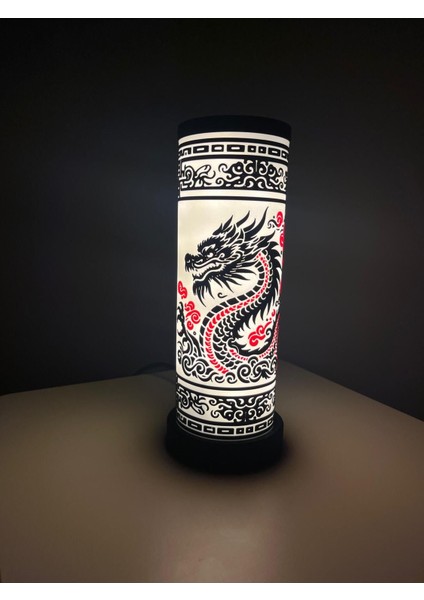 Renkli Ejderha Desenli Yuvarlak Modern Masaüstü Lamba