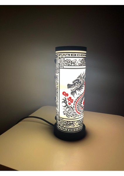 Renkli Ejderha Desenli Yuvarlak Modern Masaüstü Lamba indirimleri