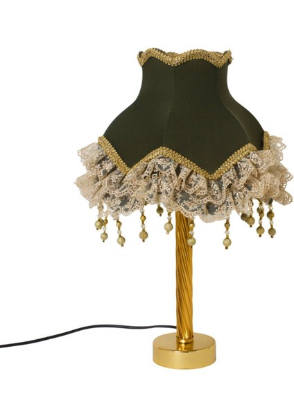 Haki Sendi Kumaş Kaplı Vintage Abajur 45X27CM, Gold Detaylı, Şık ve Renkli Tasarım modelleri