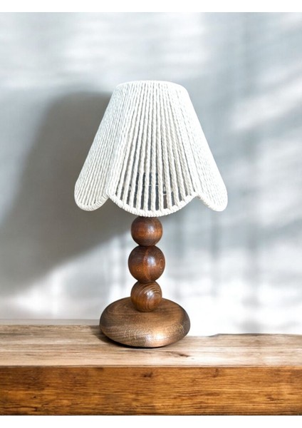 El Yapımı Bohem Ahşap Ayaklı Rustik Abajur, Yatak Odası ve Salon Dekoru