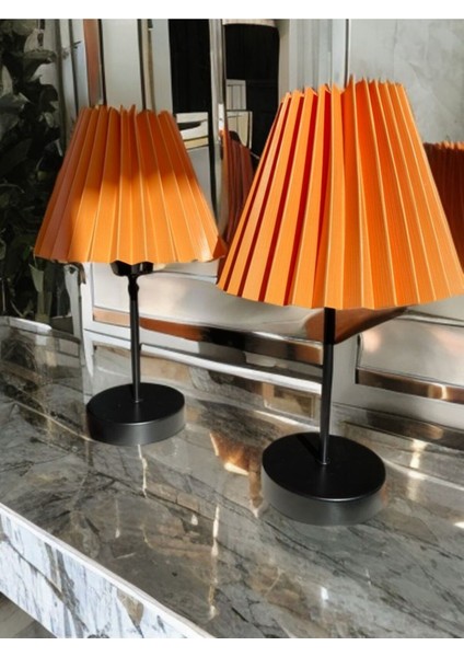 Turuncu Finlin Kumaş Şemsiye Tasarım, Siyah Ayak, 2'li Abajur, Yatak ve Oturma Odası Dekoru fiyatları