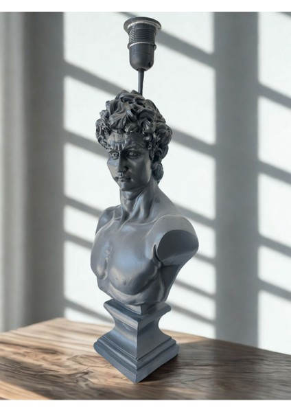 Antrasit Renkli Büyük Çatık Kaşlı Davud Büst Abajur, Ev ve Ofis Dekorasyonu