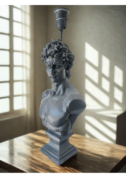 Antrasit Renkli Büyük Çatık Kaşlı Davud Büst Abajur, Ev ve Ofis Dekorasyonu fiyatları