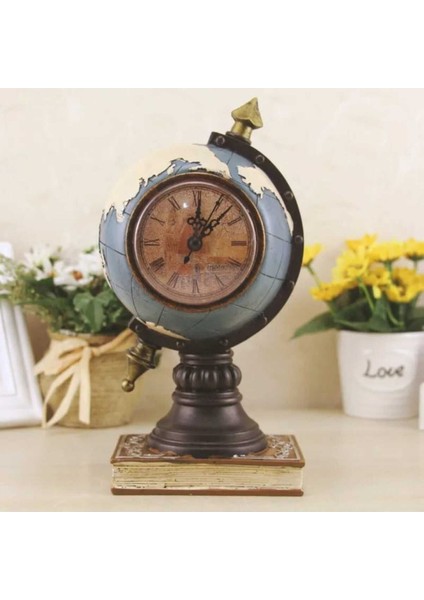 Mavi Romen Rakamlı Dekoratif Antik Dünya Küre Masa Saati Retro Vintage fırsatları