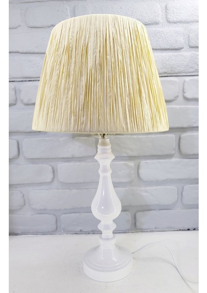 Beyaz Rustik Yüksek Ayaklı Metal Abajur, Makrome ve Ip Detaylı Masa Lambası fırsatları