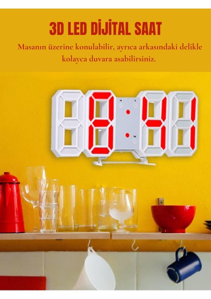 Beyaz Dijital LED Saat, Masa ve Duvar Çok Fonksiyonlu Takvim ve Termometre fiyatları