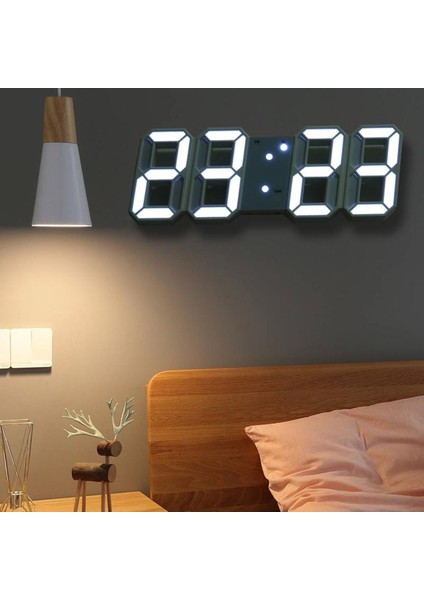 Beyaz Dijital LED Saat, Masa ve Duvar Çok Fonksiyonlu Takvim ve Termometre