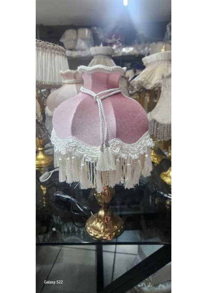 Pembe Klasik Abajur, 51CM Bronz Ayak, Şık ve Zarif Ev Dekorasyonu Seçeneği