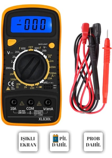 Dijital Çoklu Ölçüm Aleti, LED Ekran, Mini, 9V Pil Hediyeli, Taşınabilir