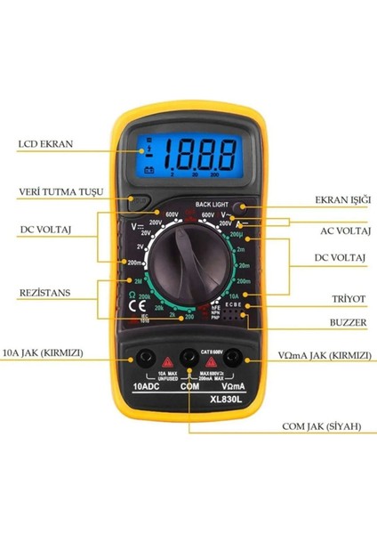 Dijital Çoklu Ölçüm Aleti, LED Ekran, Mini, 9V Pil Hediyeli, Taşınabilir fiyatları