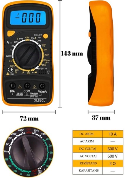 Dijital Çoklu Ölçüm Aleti, LED Ekran, Mini, 9V Pil Hediyeli, Taşınabilir modelleri