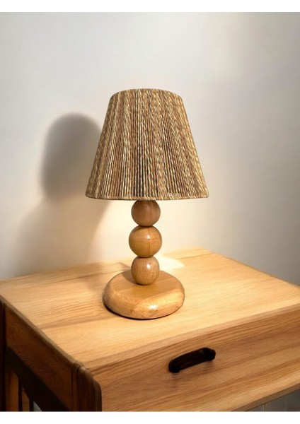 El Yapımı Bohem Ahşap Ayaklı Rustik Abajur, Şık ve Doğal Aydınlatma Seçeneği