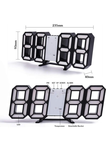 Modern Çok Renkli Dijital LED Saat, Masa ve Duvar Kullanımı, Takvim ve Termometre Özellikli