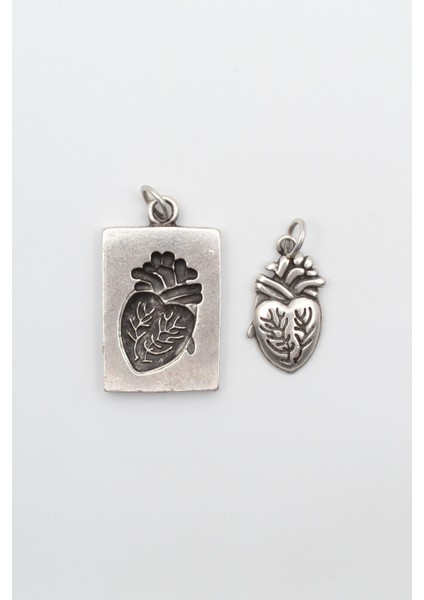 Kalp Bulmaca 2'li Kolye Ucu - Antik Gümüş Kaplama