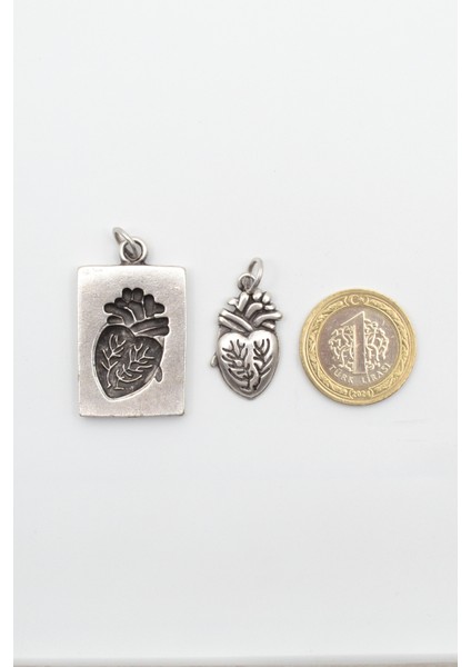 Kalp Bulmaca 2'li Kolye Ucu - Antik Gümüş Kaplama modelleri