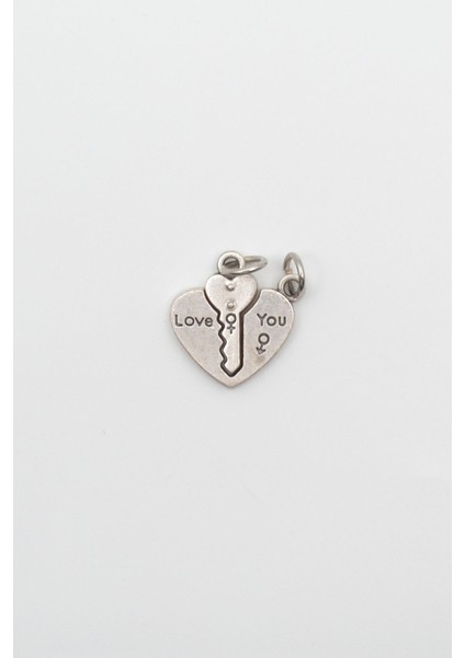 Kalp ve Anahtar 2'li Kolye Ucu - Antik Gümüş Kaplama