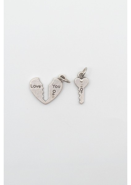 Kalp ve Anahtar 2'li Kolye Ucu - Antik Gümüş Kaplama fiyatları