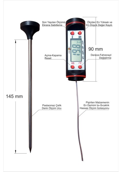 Kalın Biftek Bonfile Antrikot Et Termometresi, Sıcaklık Ölçer fiyatları