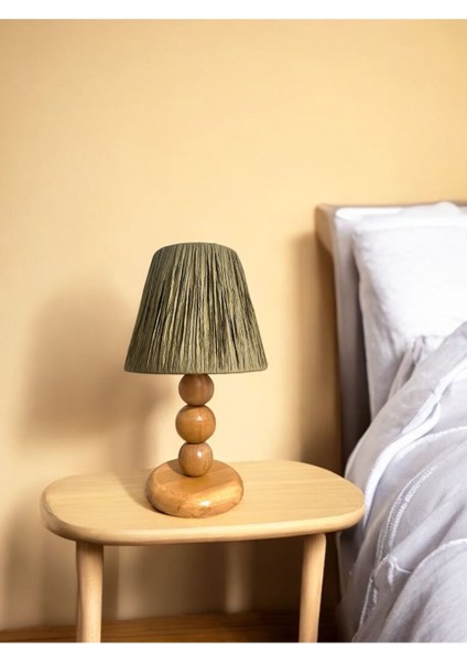 El Yapımı Bohem Ahşap Ayaklı Yeşil Rustik Abajur fiyatları