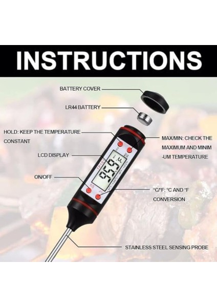 Dijital Gıda Termometresi, 300°C Ölçüm, Kaliteli, Özel Kutu ile Güvenli Kullanım fiyatları