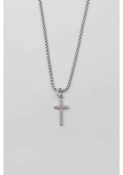 Minimalist Haç Kolye - Örme Ithal Zincirli Unisex Gümüş Kaplama - 60 cm