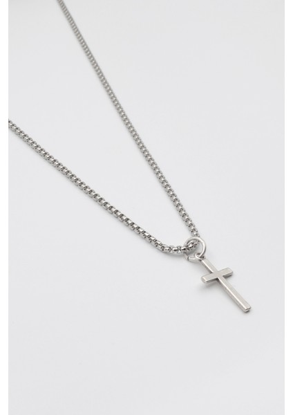 Minimalist Haç Kolye - Örme Ithal Zincirli Unisex Gümüş Kaplama - 60 cm fiyatları