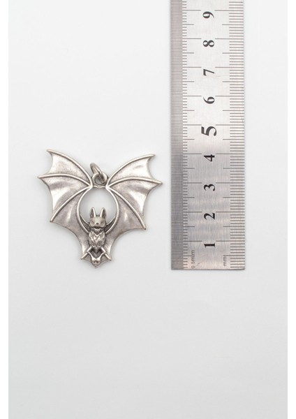 Gotik Yarasa Kolye - Örme Ithal Zincirli Unisex Gümüş Kaplama Kolye - 60 cm fırsatları