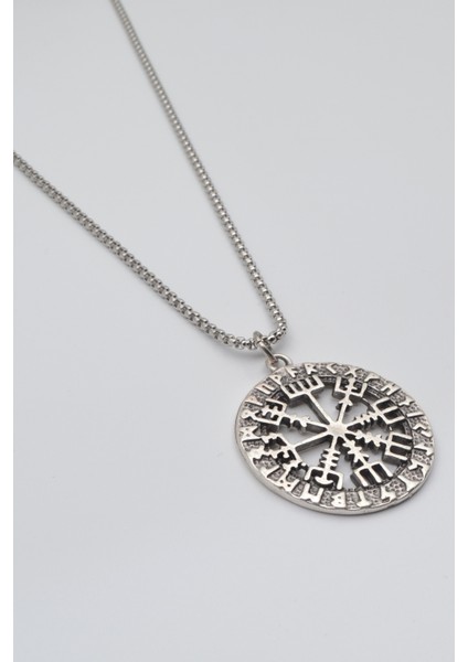Viking Pusula Kolye (Vegvisir) - Örme Ithal Zincirli Unisex Gümüş Kaplama - 60 cm fiyatları