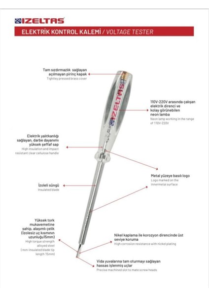 Düz Uç Elektrik Kontrol Kalemi 190MM, Yeni Model fiyatları