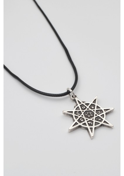 Heptagram Astroloji 7 Nokta Yıldız Kolye - Pu Deri Ip Zincirli Unisex Gümüş Kaplama - 60 cm fiyatları
