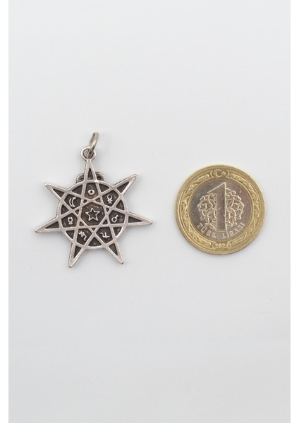 Heptagram Astroloji 7 Nokta Yıldız Kolye - Pu Deri Ip Zincirli Unisex Gümüş Kaplama - 60 cm fırsatları