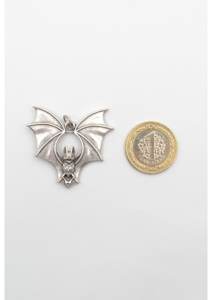 Gotik Yarasa Kolye - Örme Ithal Zincirli Unisex Gümüş Kaplama Kolye - 60 cm indirimleri