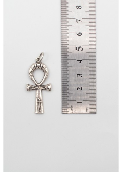Ankh Yaşam Kolye - Pu Deri Ip Zincirli Unisex Gümüş Kaplama Mısır Sembolü - 60 cm