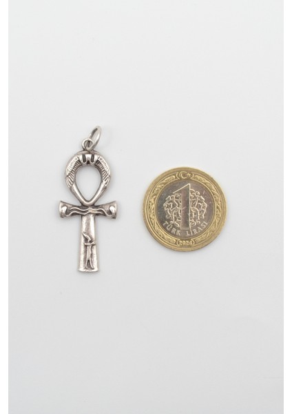 Ankh Yaşam Kolye - Pu Deri Ip Zincirli Unisex Gümüş Kaplama Mısır Sembolü - 60 cm