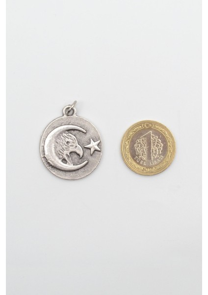 Ay Yıldız Kartal Figürlü Kolye - Pu Deri Ip Zincirli Unisex Gümüş Kaplama - 60 cm fırsatları