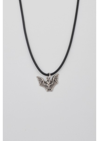 Minimalist Gotik Yarasa Kolye - Pu Deri Ip Zincirli Unisex Gümüş Kaplama - 60 cm