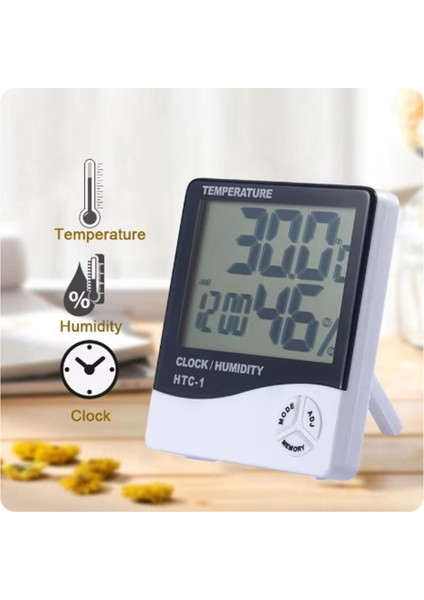 Dijital Termometre Nem Ölçer, LCD Ekran, Duvar ve Masa Tipi, Beyaz