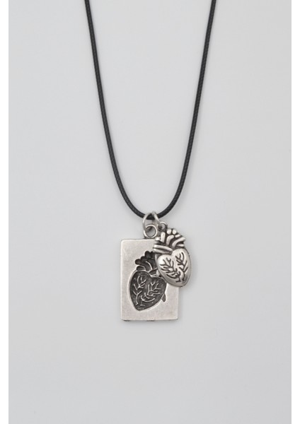 Anatomik Kalp Bulmaca Kolye - Pu Deri Ip Zincirli Unisex Gümüş Kaplama - 60 cm
