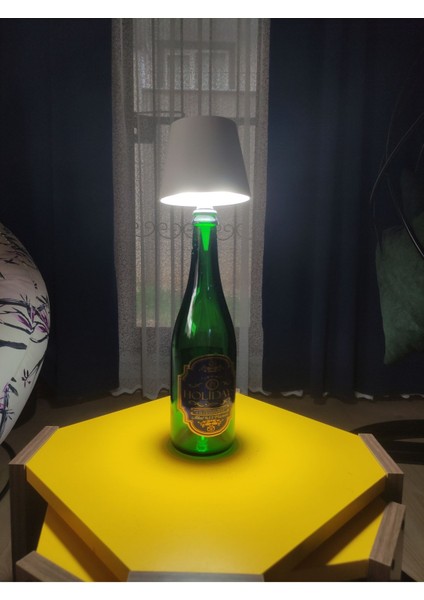 Haki Tasarımlı Abajur Şişe, 3 Kademe Dokunmatik, Şarjlı, USB Bağlantılı