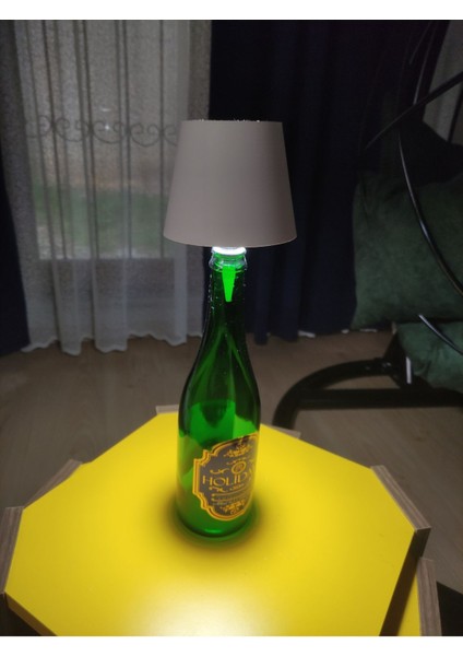 Haki Tasarımlı Abajur Şişe, 3 Kademe Dokunmatik, Şarjlı, USB Bağlantılı