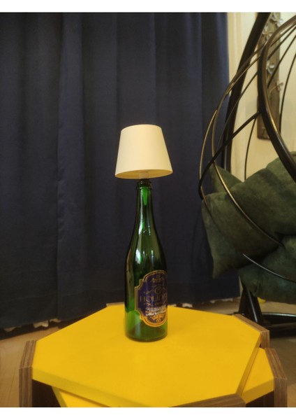 Haki Tasarımlı Abajur Şişe, 3 Kademe Dokunmatik, Şarjlı, USB Bağlantılı