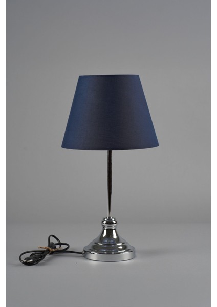 Krom ve Lacivert Renkli Şık Metal Abajur, 25X25X48 cm Ölçülerinde.