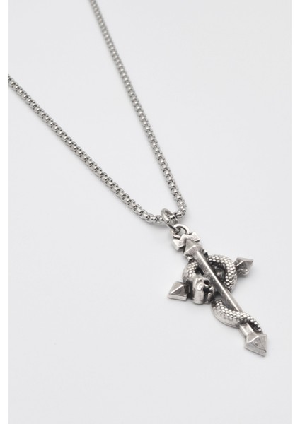 Yılanlı Haç Kolye - Örme Ithal Zincirli Unisex Gümüş Kaplama Sembolik Kolye - 60 cm fiyatları