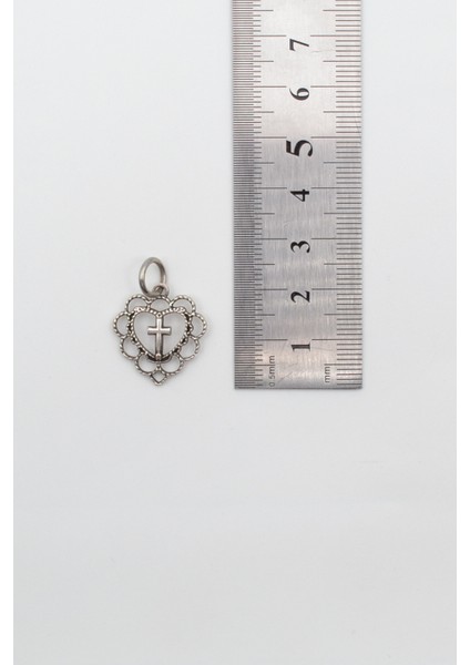 Modern Kalp Içinde Haç Kolye - Düz Ezme Ithal Zincirli Unisex Gümüş Kaplama - 60 cm modelleri