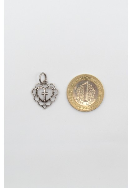 Modern Kalp Içinde Haç Kolye - Düz Ezme Ithal Zincirli Unisex Gümüş Kaplama - 60 cm fırsatları