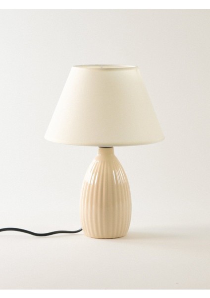 Bej Seramik Abajur 31X22 Cm, Şık ve Modern Dekoratif Aydınlatma.