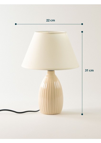 Bej Seramik Abajur 31X22 Cm, Şık ve Modern Dekoratif Aydınlatma.